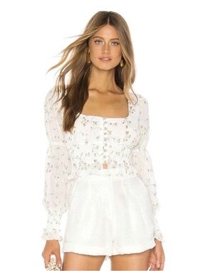 MAJORELLE Emerson Embroidered Top in White Field